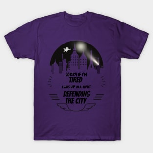 Up All Night Defending the City Superhero Purple T-Shirt